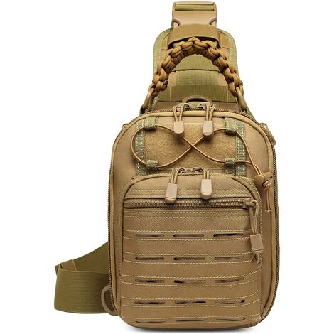 Sac Bandoulière Sac d'Epaule Tactique Militaire Molle Sacoche pour Les Hommes Sac de Poitrine Sac à Dos de Multifonction pour Chasse Cyclisme，Marron