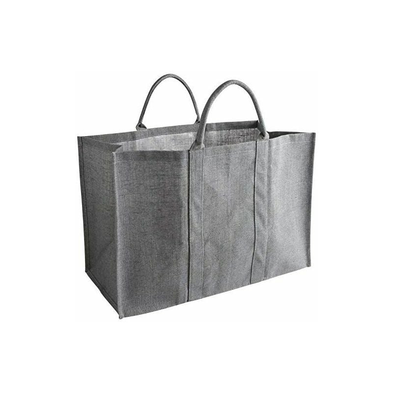 Sac à bûches gris en toile de jute plastifié 30x60x40cm