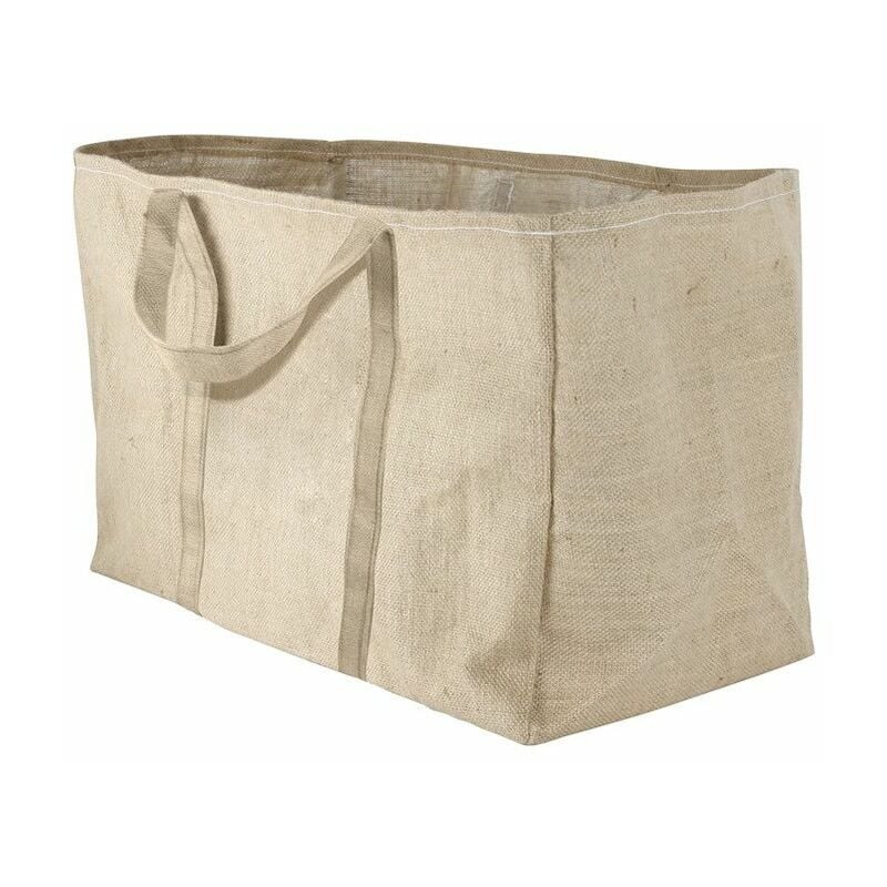 Sac à bûches marron en toile de jute plastifié 30x60x40cm