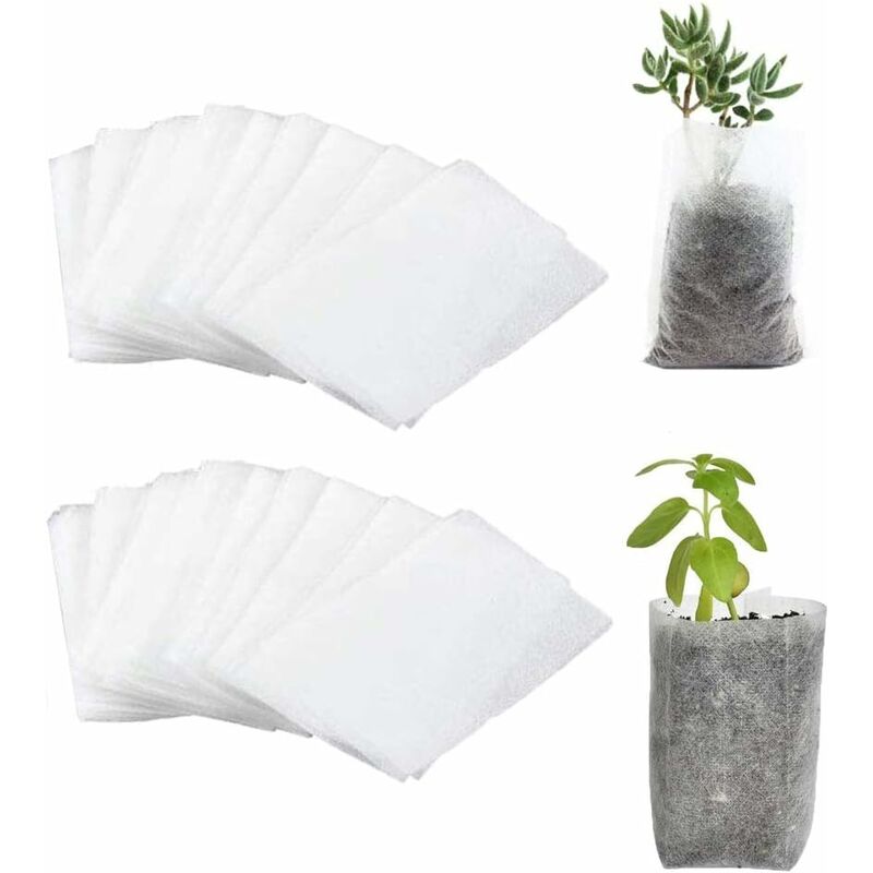 Sac Biodégradable pour Semis Sac Biodegradable Non-tissé de Pépinière, 200PCS Sacs Biodégradables Tissu Non Tissé pour Plantes Semis Sacs de