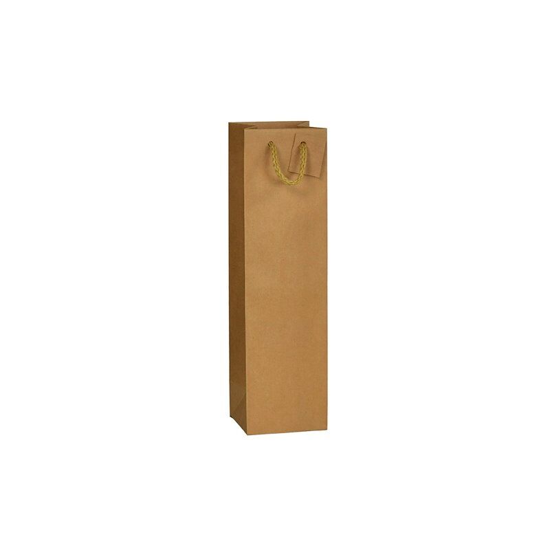 Sans Marque - Sac bouteille magnum kraft brun poignées cordelières - 10 sacs - Maxiburo