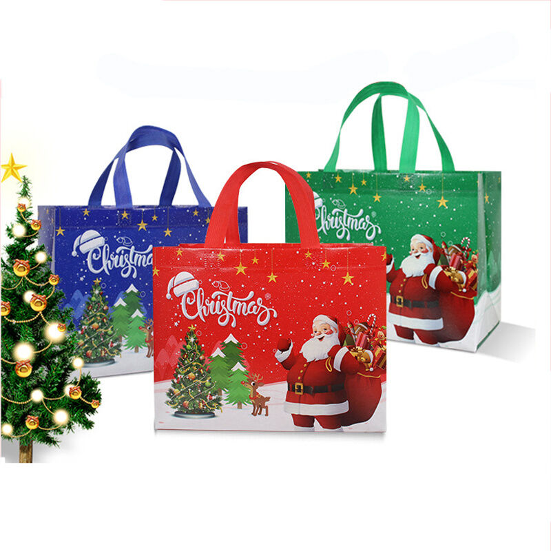 Sac cadeau de Noël 3 pièces, fourre-tout de Noël, sac cadeau festif moyen avec poignée, sac à provisions non tissé réutilisable pour la fête de Noël,