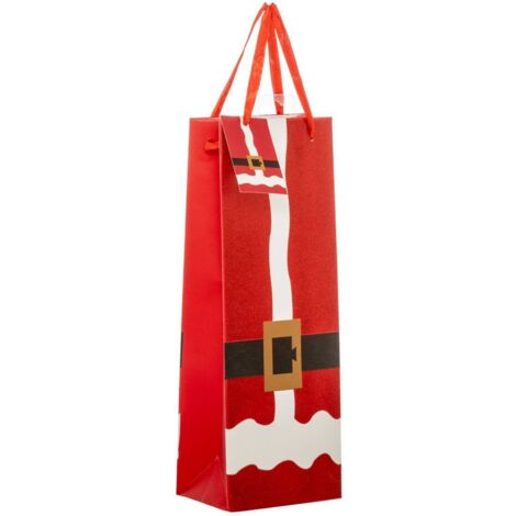 Sac cadeau imprimé taille bouteille tenue de Père Noël paillettes rouge - Atmosphera créateur d'intérieur