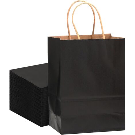 Sac Cadeau - Lot de 16 - Papier Kraft Noir - Avec Poignées - Pour Mariage Et Fête - 33 x 26 x 13 cm