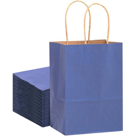 Sac Cadeau Papier Kraft - 16 Pièces - Bleu Profond - Avec Poignées - Pour Mariage Et Fête - 33x26x13 Cm