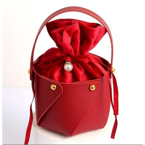 Sac Cadeau Tissu dans Son Écrin en Cuir. Utilisé comme Sachet Bonbon, Pochon, Contenant Dragees pour Pochette Bijoux 2pcs.