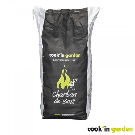 Sac charbon de bois 40L - Qualité restaurant - Gros charbon - FSC 100% - Fabriqué en Europe - Cook'in Garden