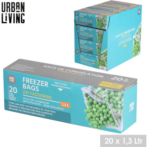 Sac congelation avec fermeture facile "Les indispensables" - Transparent - 20 sacs de 1,3 L - Livraison gratuite