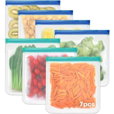 Sac Congelation Reutilisable, Sacs de Ziplock Réutilisables Prévenir Les Fuites - Pour les Fruits, La viande, Le Lait, 7 Pièces