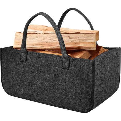 Sac de 50 x 25 x 25cm Transport pour Bois de Chauffage, XL Panier à Bûches en Feutre, Sacs Pliables pour Cabas Courses, Panier à Linge