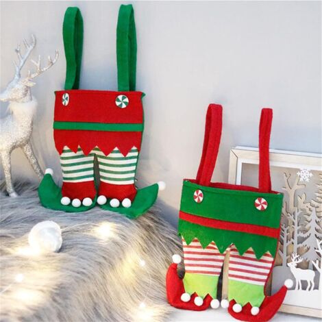 Sac de bonbons de Noël, paquet de 2 sacs de bonbons de bottes d'elfe de Noël, sac cadeau de remplissage de bas fourre-tout, décoration de cadeau de Noël, adapté à la fête de Noël