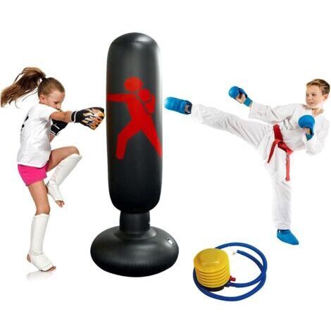 Sac de Boxe Enfant 160cm Gonflable Sac de Frappe avec Colonne de Boxe et Base épaisse pour Karaté Kickboxing, éQuipement D'EntraîNement, Cadeau pour GarçOns Filles