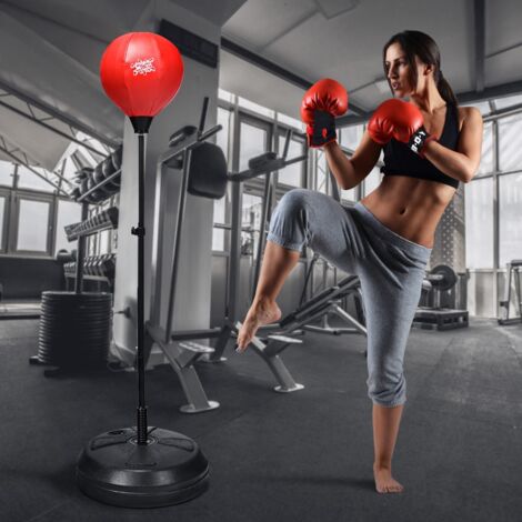 Sac de Boxe Punching Ball sur Pied Hauteur Réglable 120-154CM avec Gant Pompe à Main Gonflable CW4002 Maison Chic