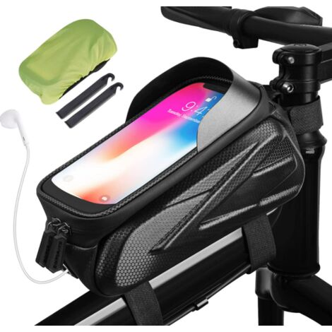 Sac de cadre de vélo étanche pour téléphone portable avec écran tactile en TPU avec pare-soleil et housse de pluie pour iPhone Samsung Smart Phone jusqu'à 17,8 cm (noir)-BISBISOUS