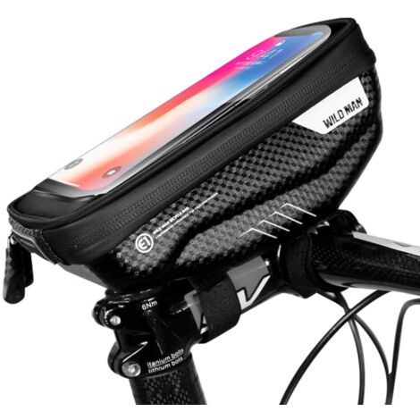 Sac de cadre de vélo Étanche Support de téléphone de vélo Support de cadre de vélo Sacoche avec écran tactile Tube supérieur Guidon Sacs de téléphone pour téléphones jusqu'à 6,5 '' (Noir)-BISBISOUS