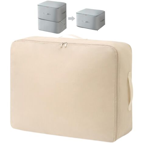 Sac de Compression , Organisateur d'Auto-Compression Ultra Peu Encombrant, Sacs de Rangement pour Couettes, Vêtements, Voyage et Maison (Beige, L)