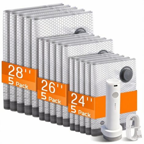 Sac De Compression Sous Vide - Pompe Électrique Portable Incluse - 15 Pièces En 3 Tailles - Pour Vêtements Valises Et Rangement À Domicile