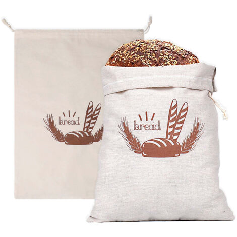 Sac De Conservation Pour Pain - Lin 40x30 Cm Avec Cordon De Fermeture - Pour Baguette Pain Maison Et Autres Aliments - Lot De 2
