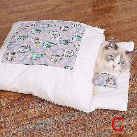 Sac de couchage chaud pour chat, lit amovible pour chat, niche chaude d'hiver pour petit animal de compagnie - MC
