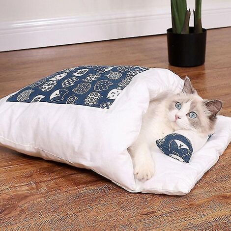 Sac de couchage chaud pour chat, lit amovible pour chat, niche chaude d'hiver pour petit animal de compagnie - S
