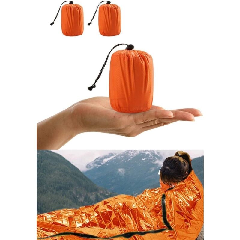 Sac de couchage d'urgence, couverture thermique en aluminium, sac de survie pour bivouac, camping, randonnée, trekking, 2 pièces