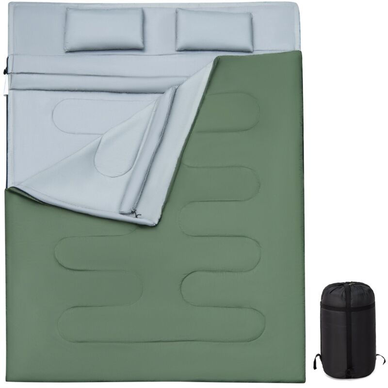 Maisonchic - Sac de Couchage pour 2 Personnes avec 2 Oreillers Résistant au Vent et Imperméable Idéal pour Voyages Camping et Activités Extérieures