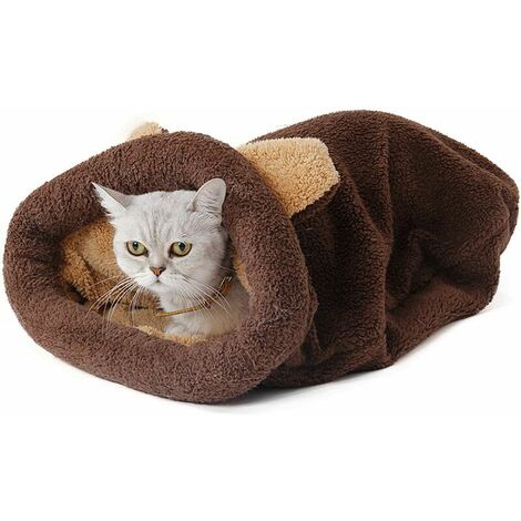 Sac de Couchage pour Chat Doux et Confortable, Corbeille pour Chat Niche Dôme Igloo 60 58cm (Marron),HANBING