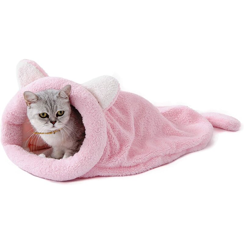 Sac de Couchage pour Chat Doux et Confortable, Corbeille pour Chat Niche Dôme Igloo 60 * 58cm (Rose)