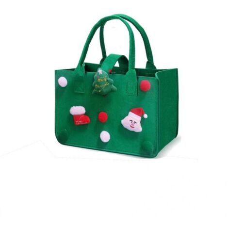 Sac de Courses Cabas, 30  20  18 cm Panier a Courses avec Poign茅e, Rectangulaire Corbeille Feutre avec Anse, Sac de Courses Reutilisable pour Journaux (Vert No毛l)