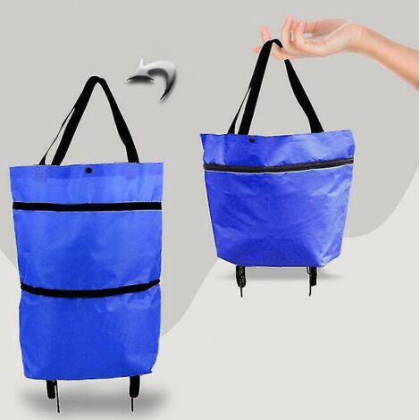 Sac de courses pliable à roulettes bleu