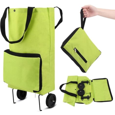 Sac de Courses Pliable à roulettes, Chariot de Courses Pliable avec Roues en Caoutchouc, Sac à roulettes Pliable en Tissu Oxford, Caddie de Courses réutilisable pour Le Camping de supermarchés