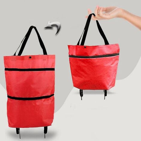 Sac de courses pliable à roulettes rouge
