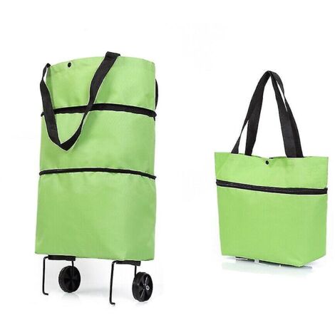 Sac de courses pliable à roulettes vert