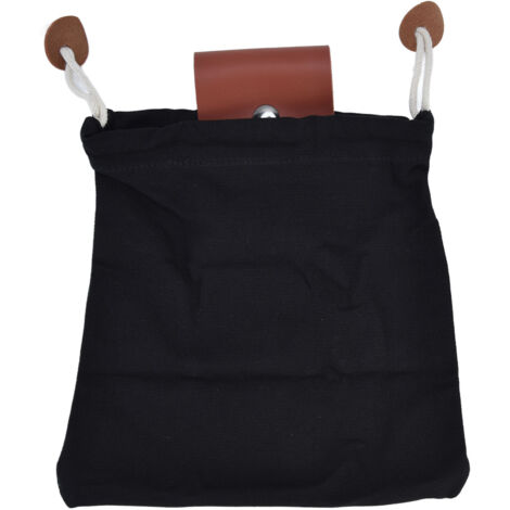 Sac de Cueillette en Cuir PU et Toile, Poche de Rangement pour Fruits, Sac à Outils Accroché à la Ceinture pour Randonnée et Camping - Noir