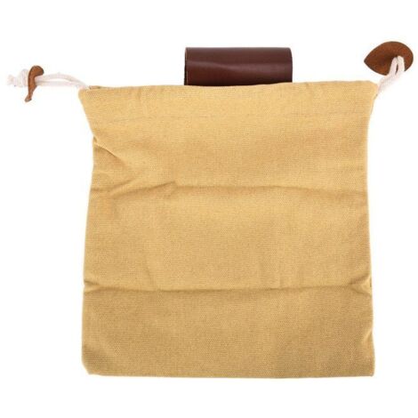 Sac de cueillette en toile et cuir avec ceinture pour le camping, couleur kaki.