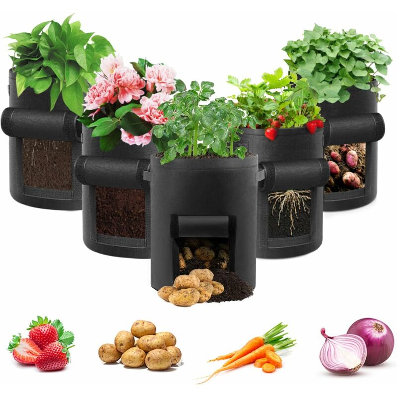 Sac de culture de pommes de terre, lot de 5 sacs de culture de légumes de 10 gallons sac de culture de jardin respirant pour planter des pots en