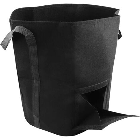 Sac de culture en non-tissé avec fenêtre de récolte et poignées robustes pour pommes de terre, tomates, légumes, intérieur et extérieur, noir