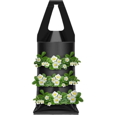 Sac de culture pour fraises - 9 trous - Montage vertical - Avec poignée - Sac de plantation à l'envers - Gain de place - Idéal pour clôture, jardin, balcon, terrasse