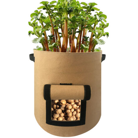 Sac de culture pour pommes de terre 38 litres en toile non-tissée renforcée - Conteneur de plantation durable grand format couleur sable