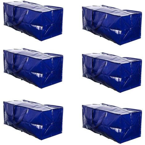 Sac de déménagement portable tissé en plastique PP, sac à bagages tissé épais pour le rangement des vêtements, sac de déménagement imperméable (bleu - lot de 6)