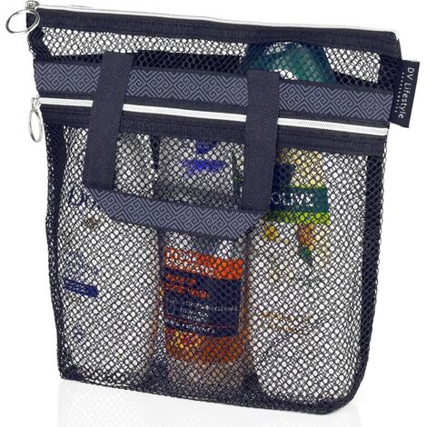 Sac De Douche En Maille - 26 X 25 X 7 Cm - Avec Fermeture Éclair Et 2 Poches - Pour Salle De Bain Gym Voyage Camping Plage - 1 Pièce