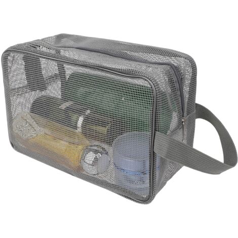 Sac de douche en maille, panier de douche portable en maille, sac fourre-tout à séchage rapide avec fermeture éclair, sac de rangement pour salle de sport, voyage, camping, natation, plage, gris