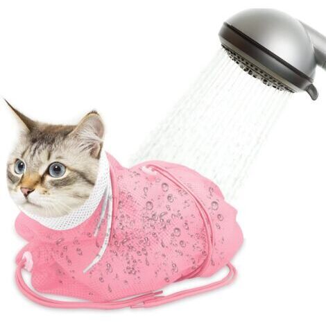 Sac de douche en maille respirante rose 50 x 70 cm, 1 pièce, anti-rayures, réglable, pour la coupe des ongles et le bain