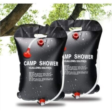 Sac de Douche Solaire, 2 PCS 20L Douche Solaire de Camping Solaire Sac de Douche Portatif Extérieur pour Douche avec Flexible Commutable Tête de Douche Chauffe Eau Solaire pour Randonnée Voyage