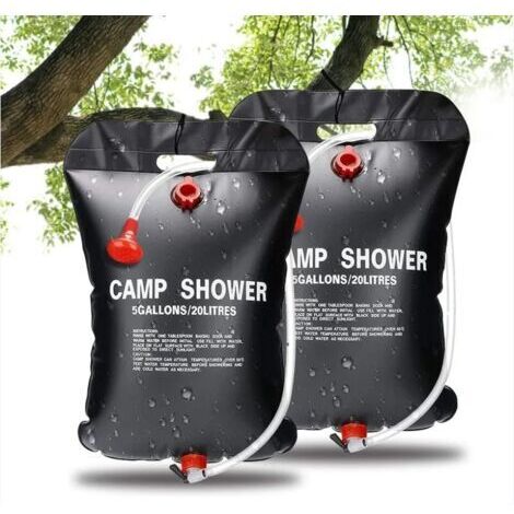 Sac de Douche Solaire, 2 PCS 20L Douche Solaire de Camping Solaire Sac de Douche Portatif Extérieur pour Douche avec Flexible Commutable Tête de Douche Chauffe Eau Solaire pour Randonnée Voyage