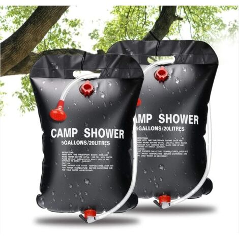 Sac de Douche Solaire, 2 PCS 20L Douche Solaire de Camping Solaire Sac de Douche Portatif Extérieur pour Douche avec Flexible Commutable Tête de Douche Chauffe Eau Solaire pour Randonnée Voyage