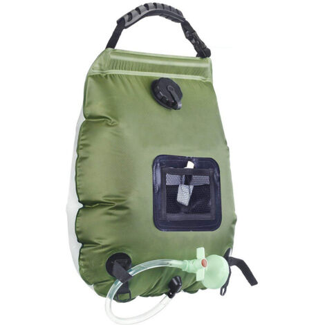 Sac de douche solaire 20 litres, température maximale 45°C – Pour camping, trekking, plage, festival, chauffage solaire passif, robinet réglable, léger et portable