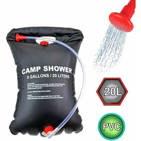 Sac de Douche Solaire 20L Voyage Chauffé à L'énergie Solaire Portable Eau Chaude avec Flexible Amovible à 45 ° C Tête de Douche Commutable pour Randonnée, Le Camping et Le Voyage