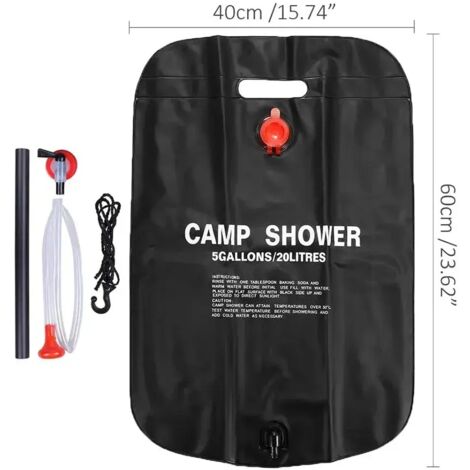 Sac de douche solaire pliable 20/40 L pour le bain en extérieur, le camping et le nettoyage des piscines. Accessoires de piscine et de lavage solaire compacts.