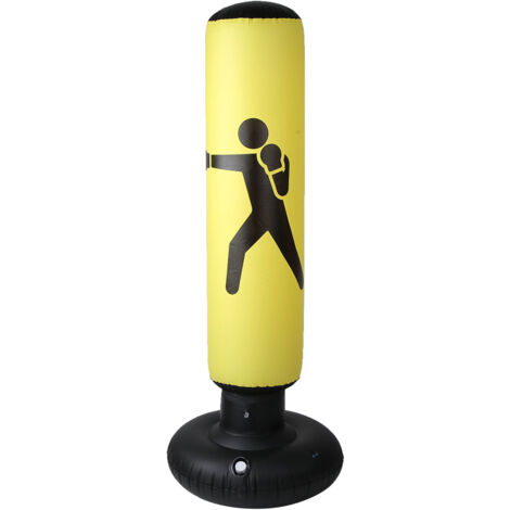 Sac de frappe gonflable PVC 160cm pour fitness, adultes et enfants, colonne basculante jaune